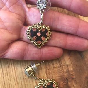 Betsey Johnson Pnk/Blck/Gld Heart Earrings